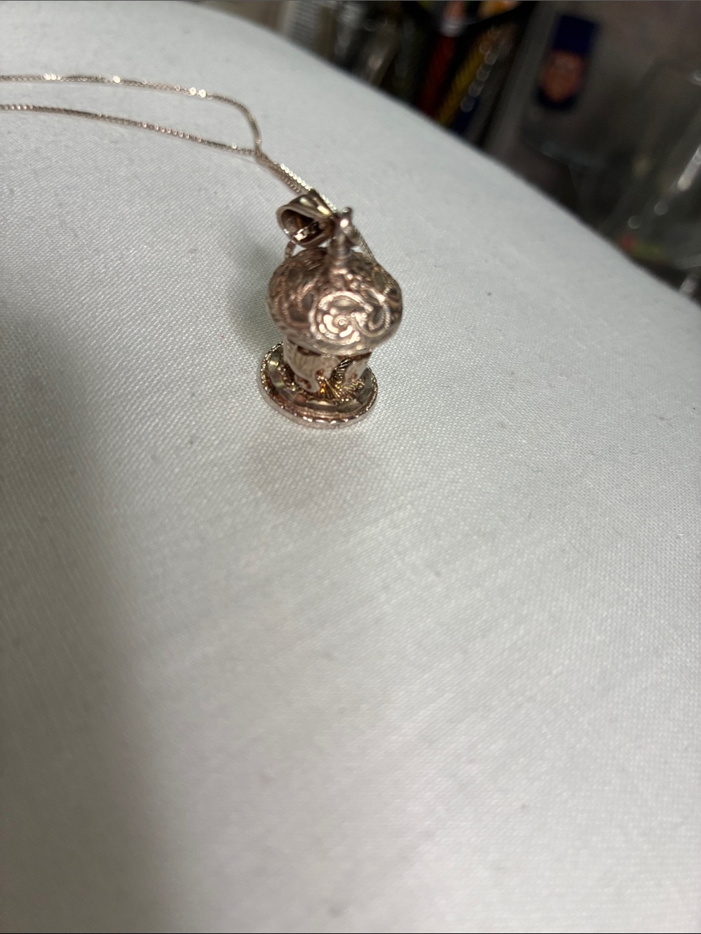 Vintage Sterling Silver Articulated Carousel pendant with chain.